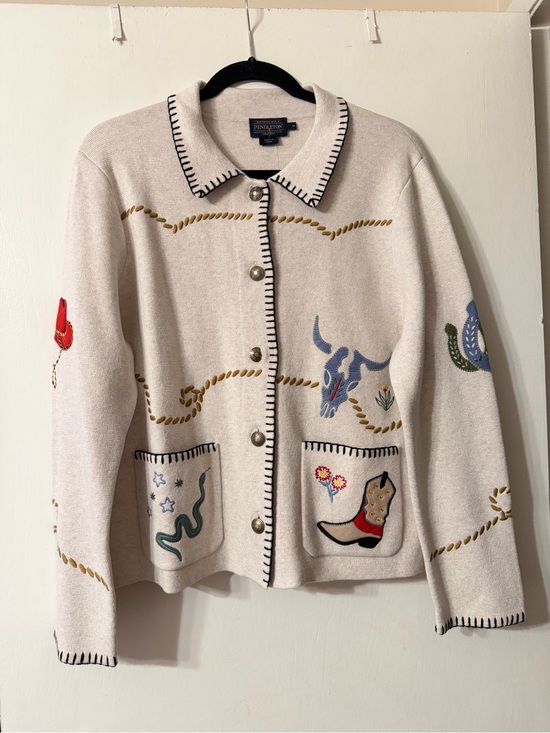 Pendleton Sweaters - Pendleton NWT Oatmeal Cream Button-Up Jacket with Trim Sz M